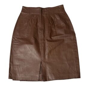 Chocolate Brown Leather Pencil Skirt | 6